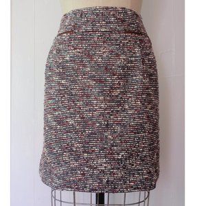 LOFT Burgundy Gray White Bouclé Tweed Mini Skirt 14 NWT Classic Shift Style